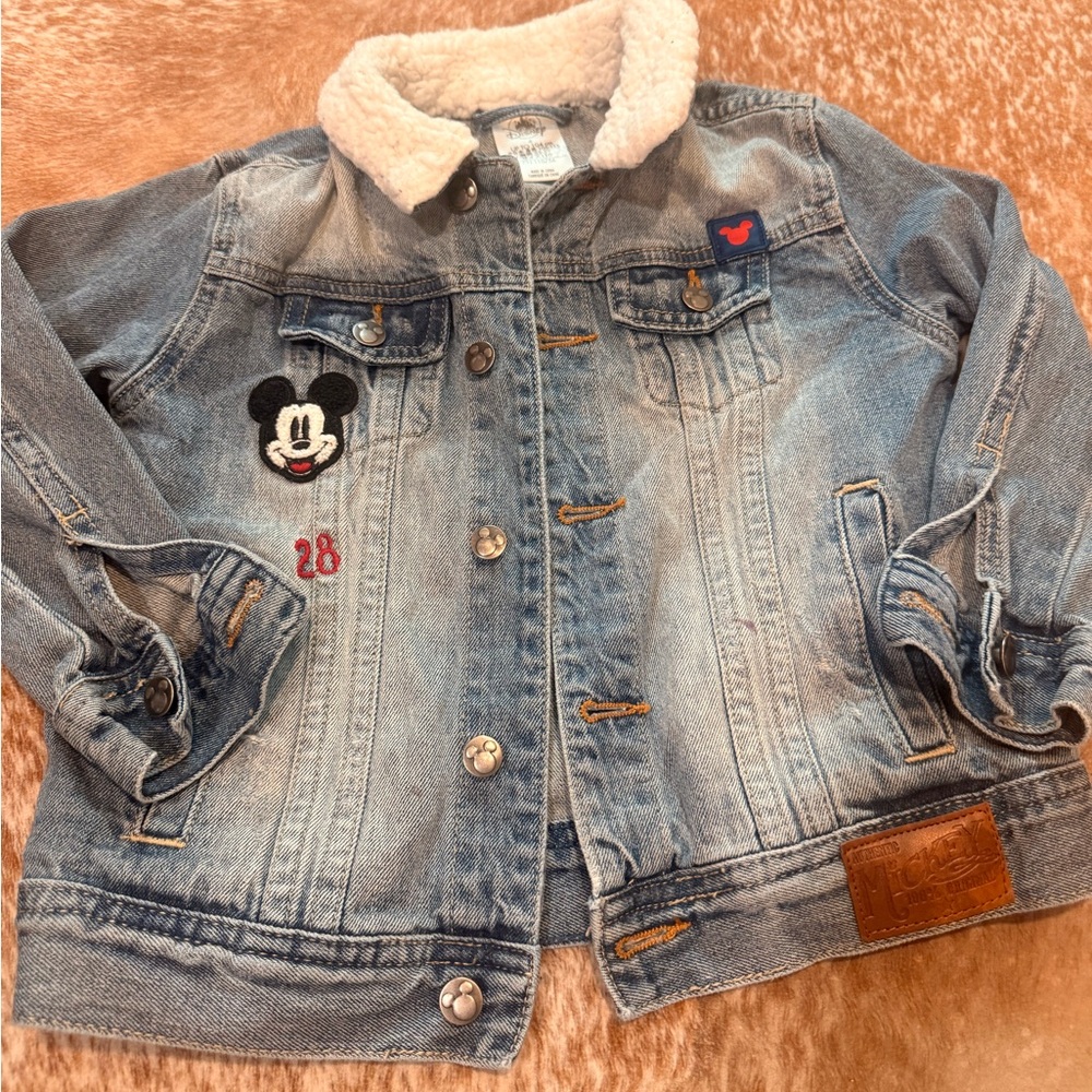 Disney Kids Denim Jacket with Mickey Mouse Patch and Sherpa Collar!